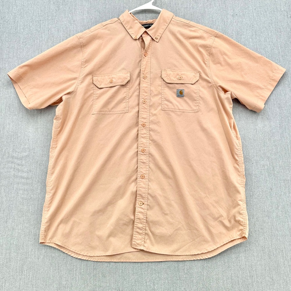 Carhartt Force Button Down Shirt Mens 2XL Tall Orange Ridgefield Relaxed Fit